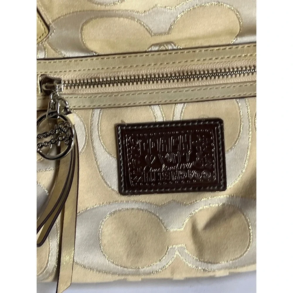 Coach Poppy Rocker Tan Gold Signature Lurex Satchel Handbag
